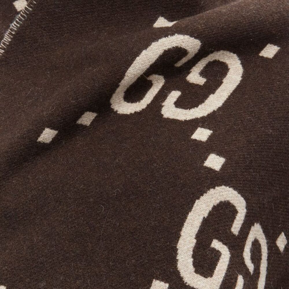 Gucci 100% wool green red plaid tartan brown GG monogram blanket scarf - Picture 7 of 10